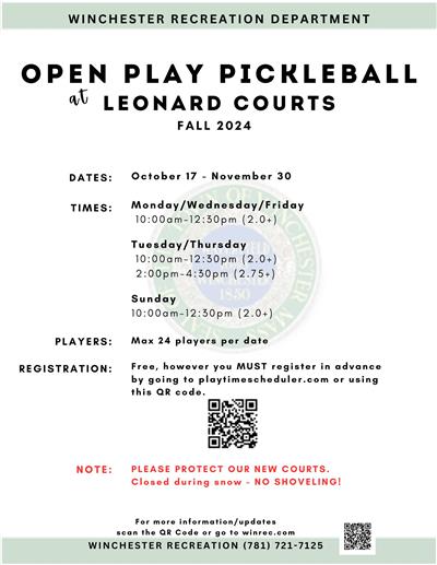 Fall Pickleball Schedule